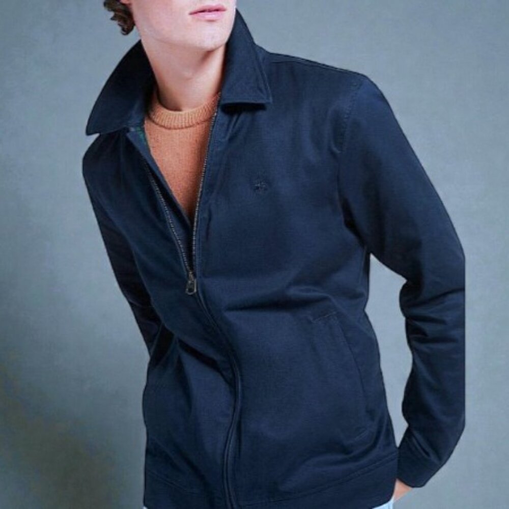 Brooks Brothers collared cotton bomber jacket navy blue men's size L